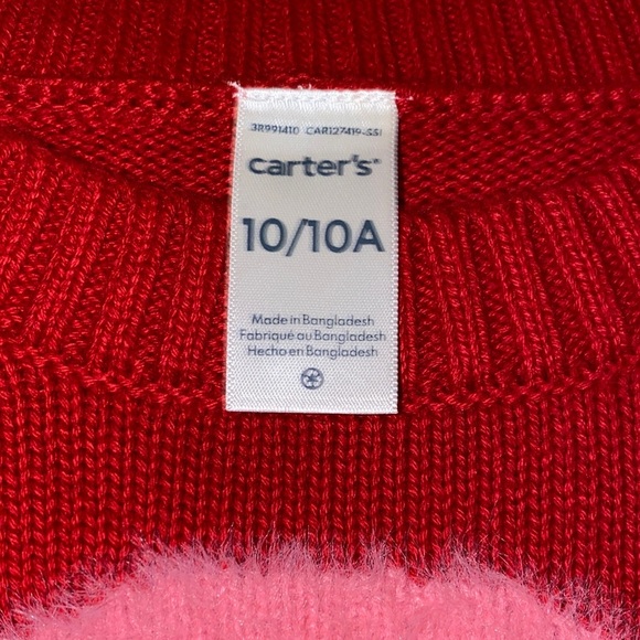 Carter's Vibrant Red Sweater with Fuzzy Pink Heart - Picture 4 of 6